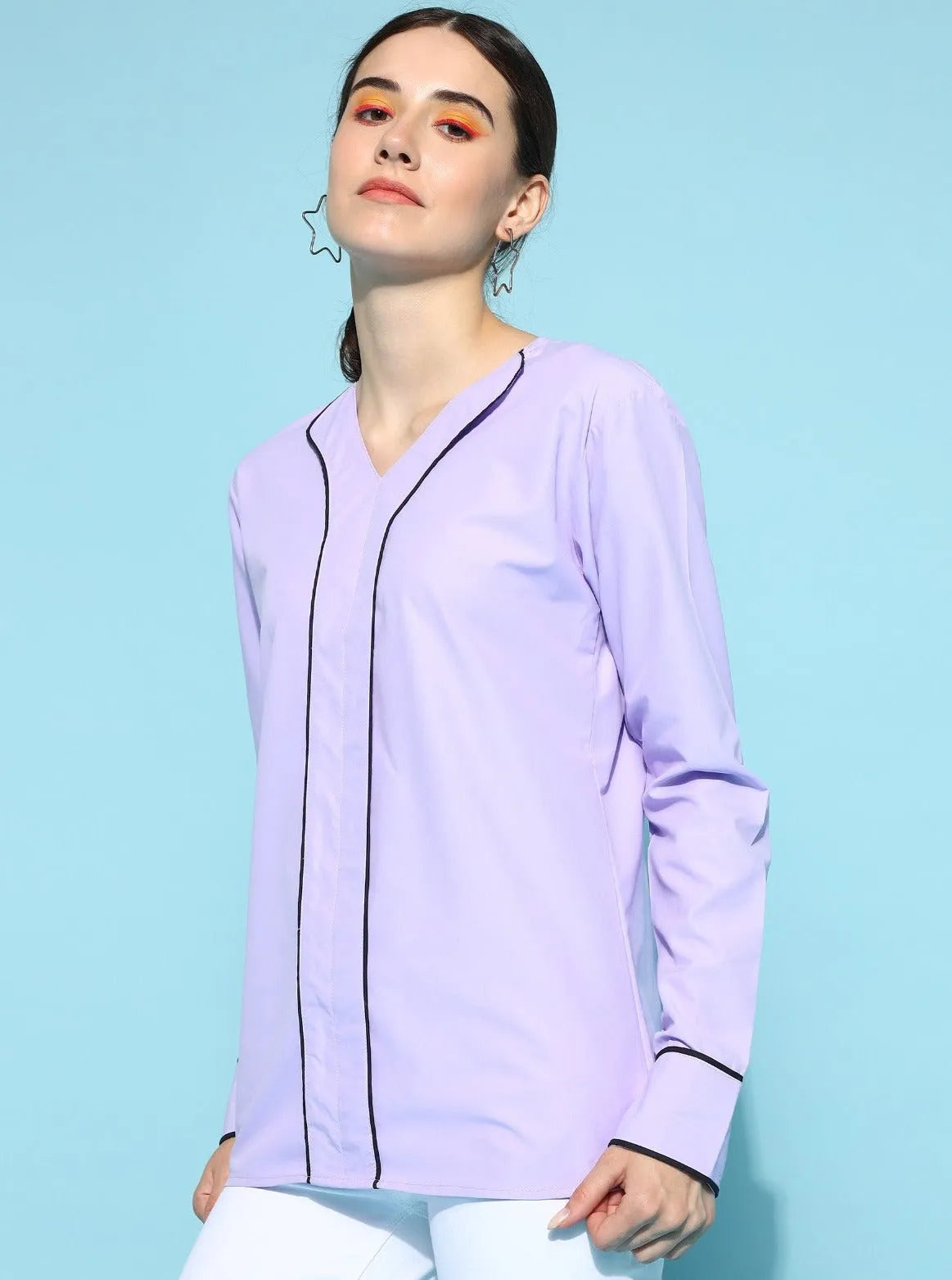 Women Formal Purple V-Collar Top - ModaLady