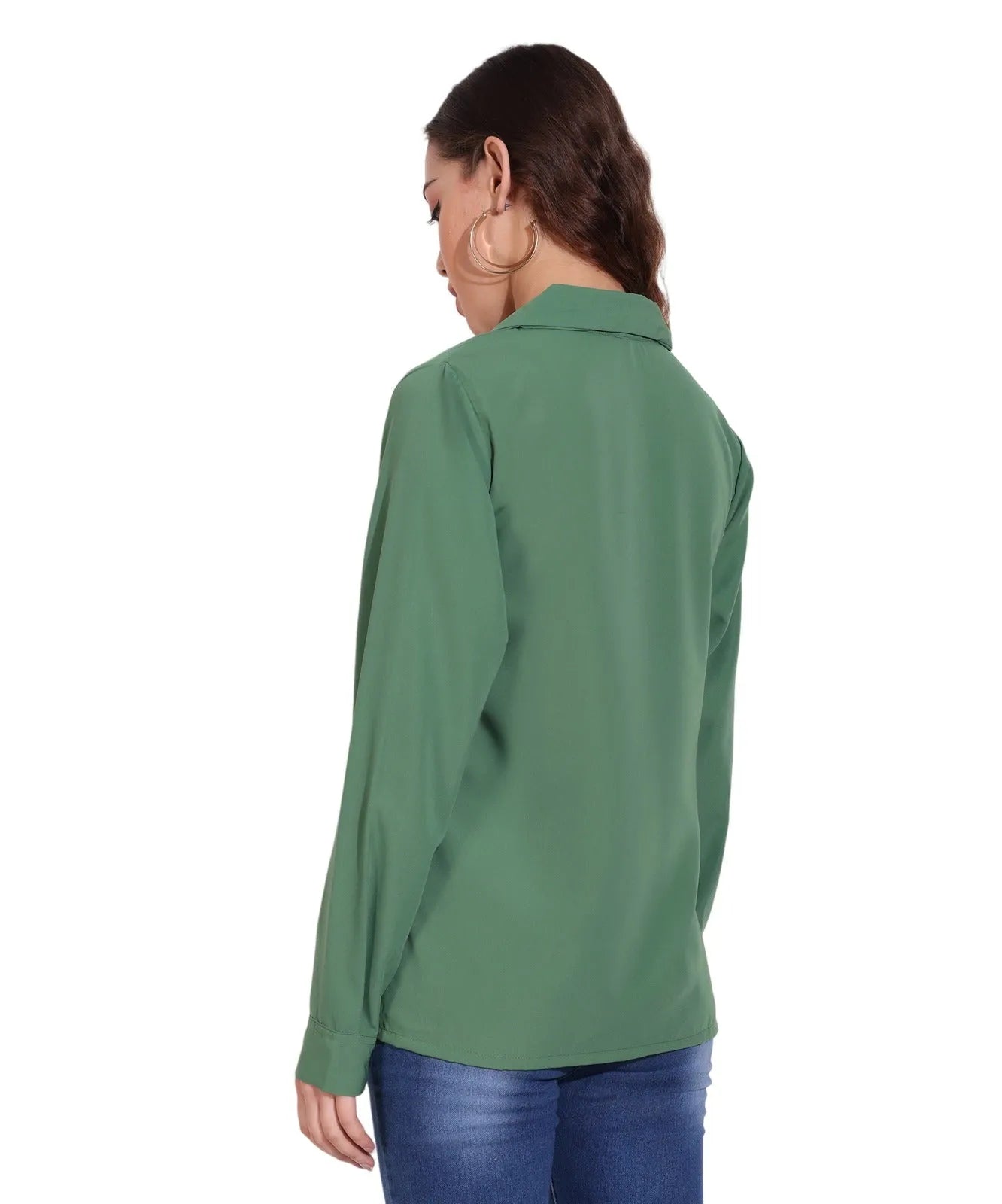 Women Formal Plain Green Formal Shirt - ModaLady