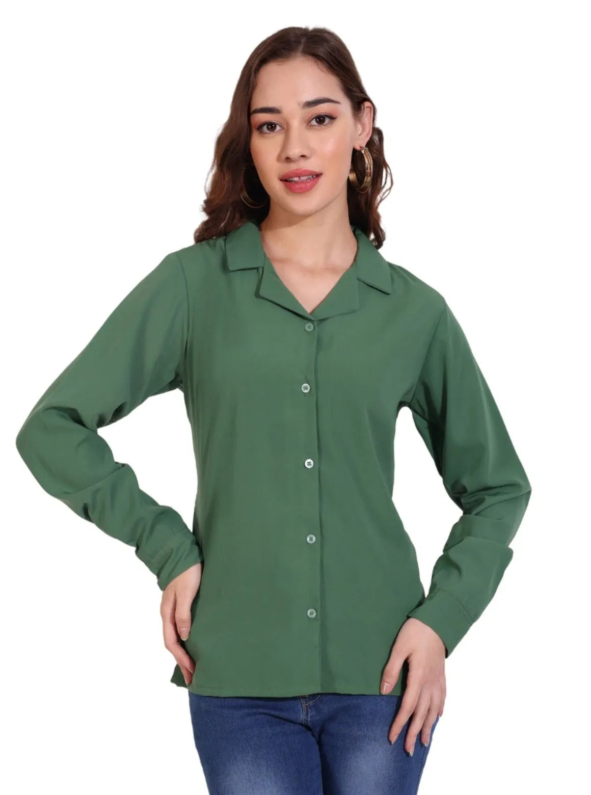 Women Formal Plain Green Formal Shirt - ModaLady