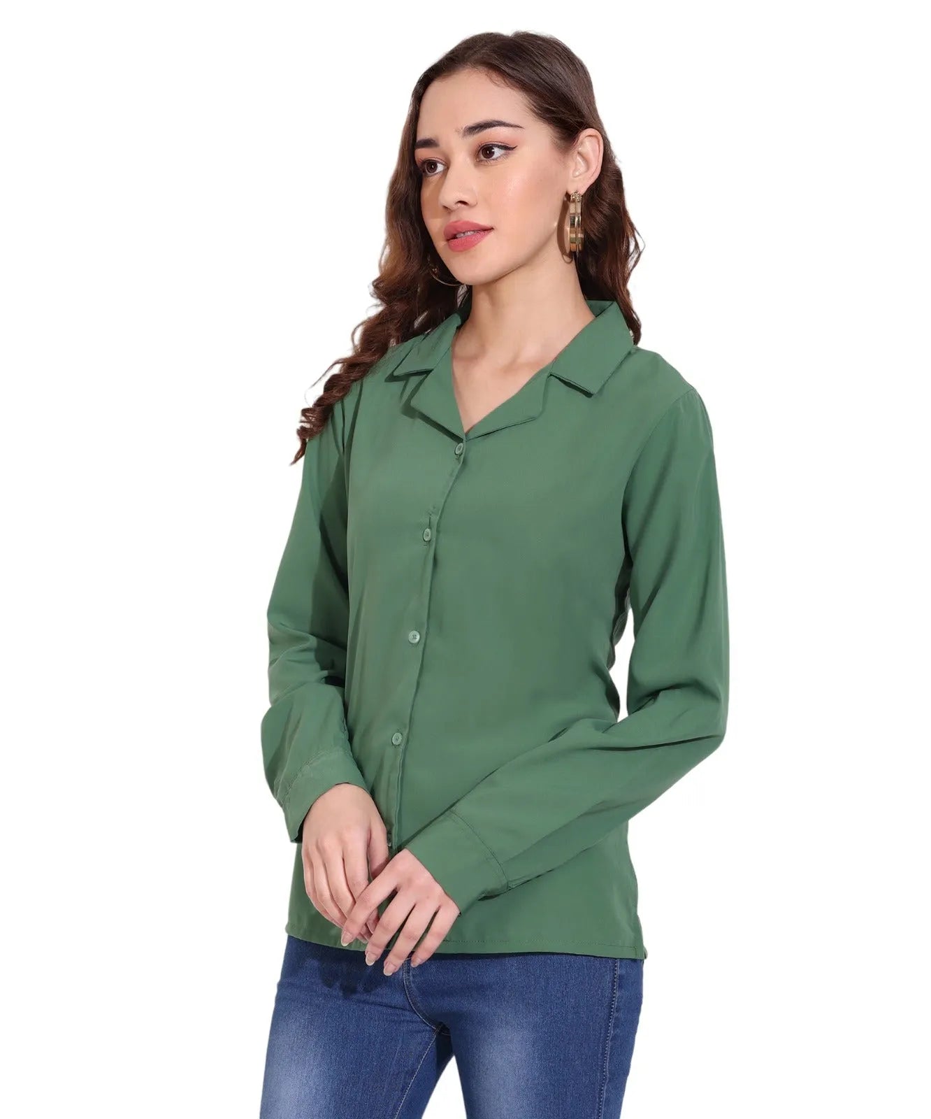 Women Formal Plain Green Formal Shirt - ModaLady