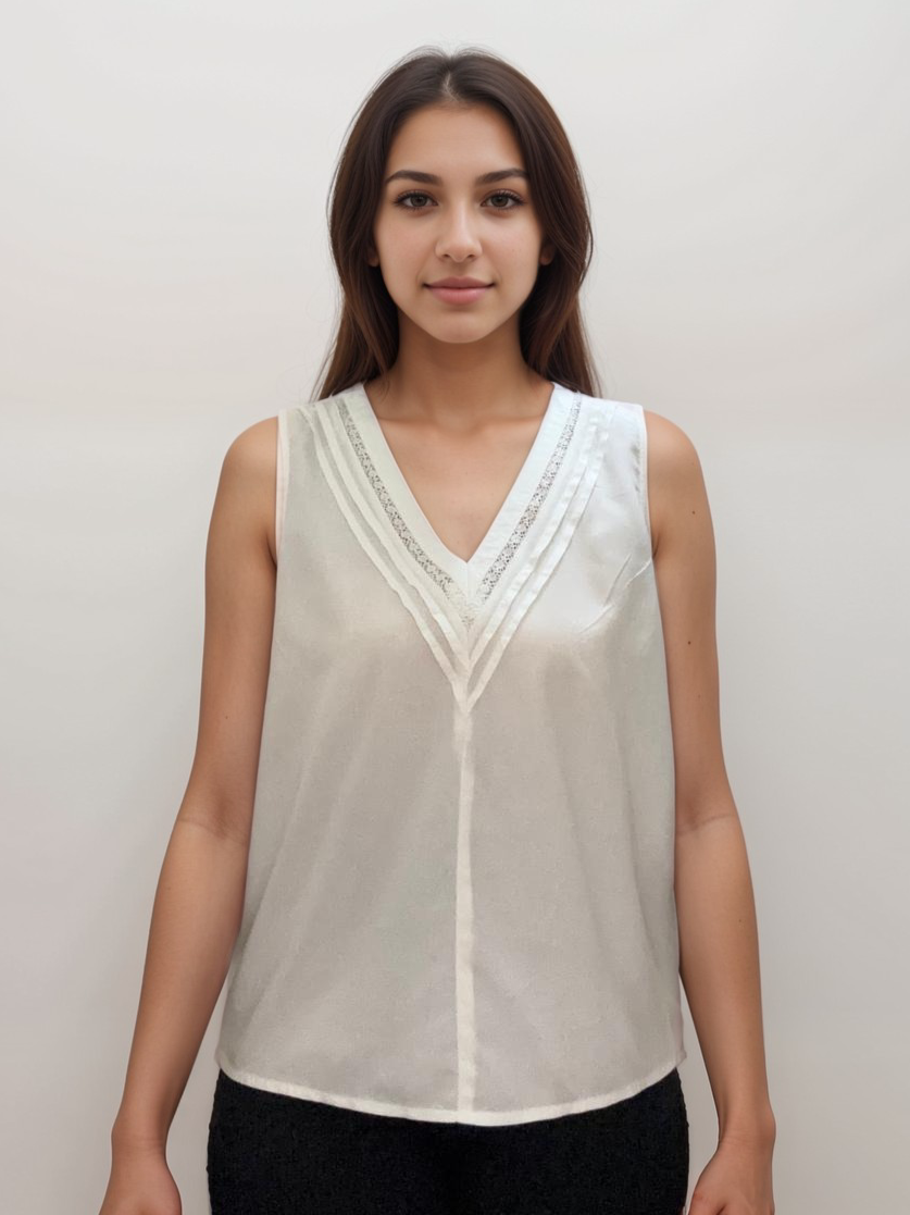 Women Formal White Plus Size Embroidered Sleeveless Cotton Top