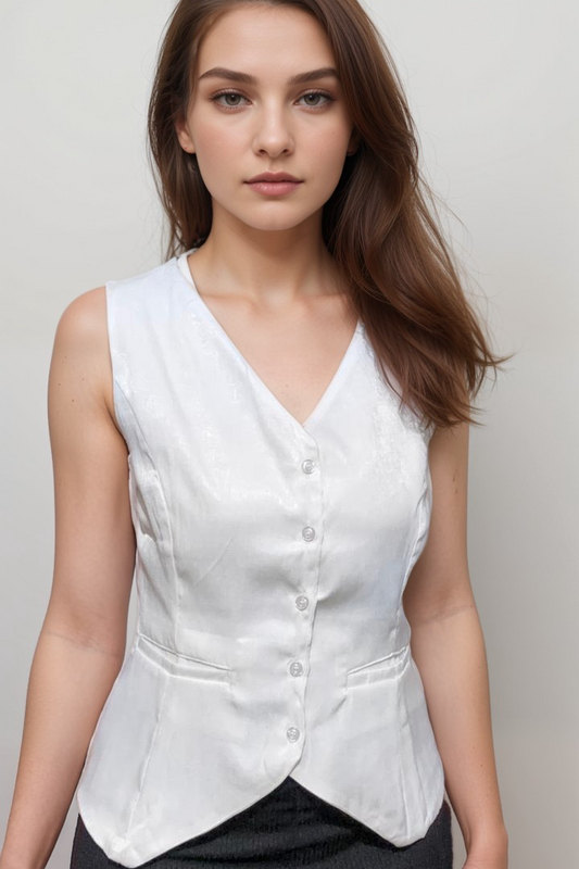 Women Formal White V-Neck Panelled Waistcoat