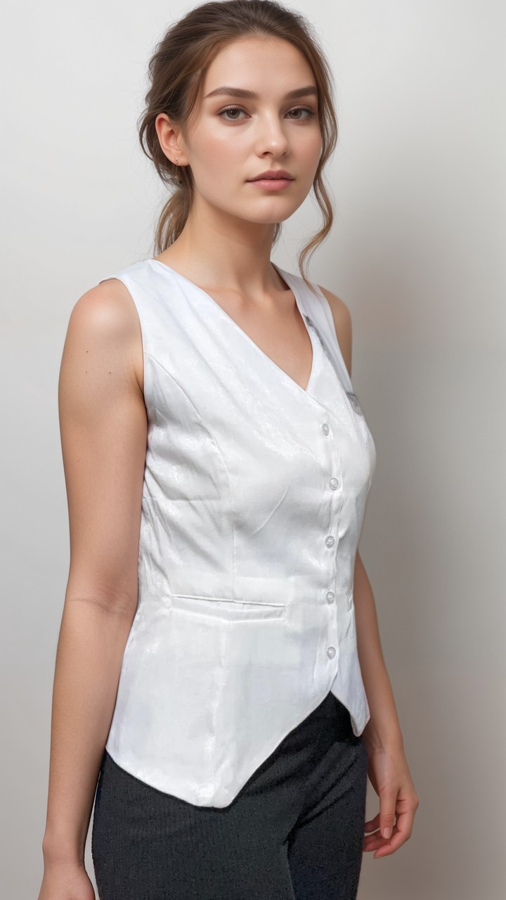 Women Formal White V-Neck Panelled Waistcoat