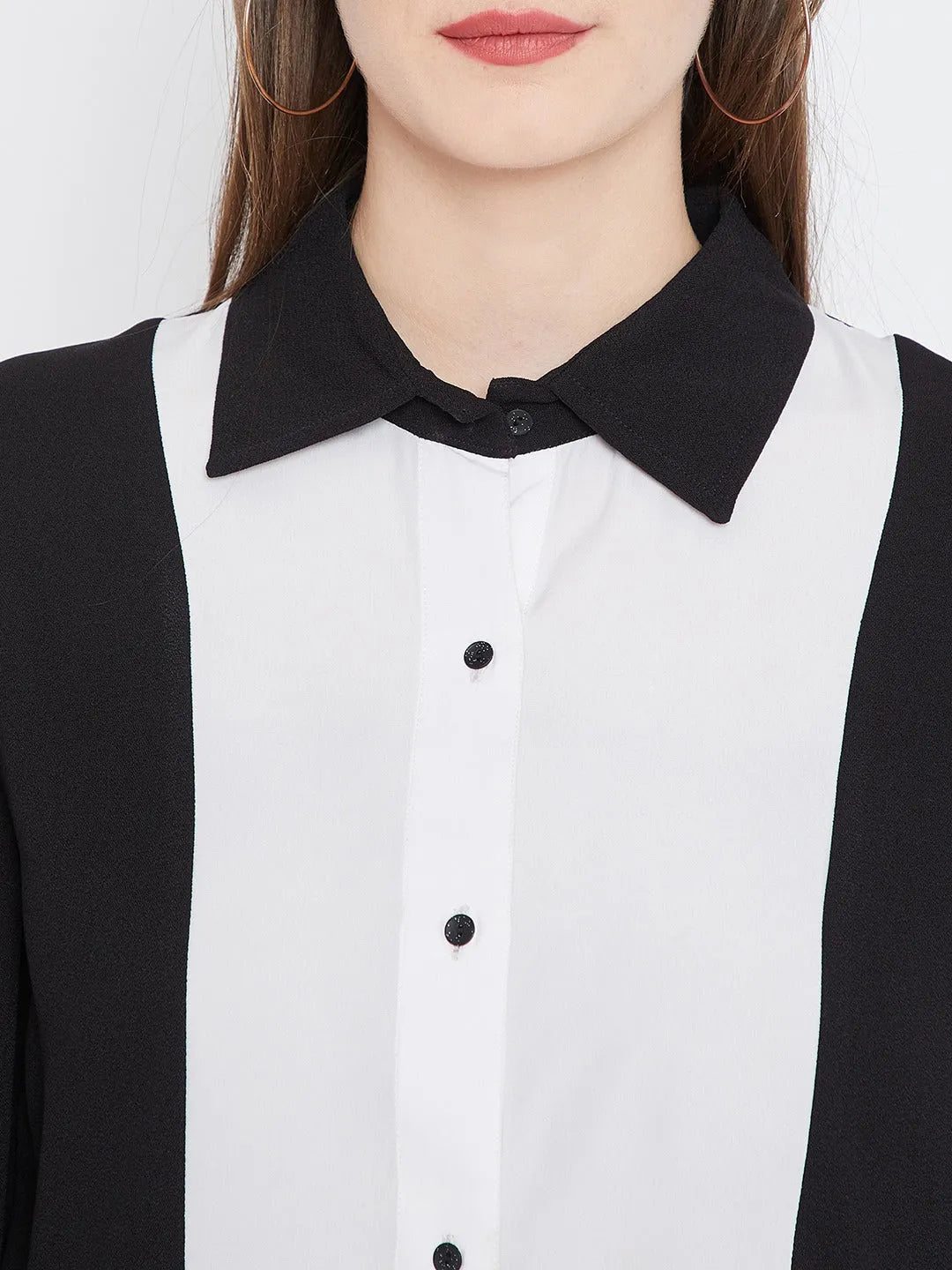 Women Formal Black & White Collar Top - ModaLady