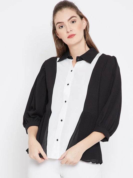 Women Formal Black & White Collar Top - ModaLady