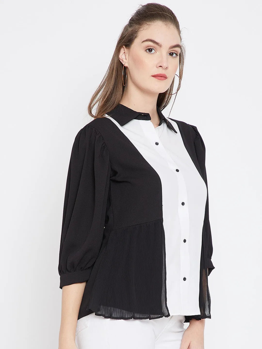 Women Formal Black & White Collar Top - ModaLady