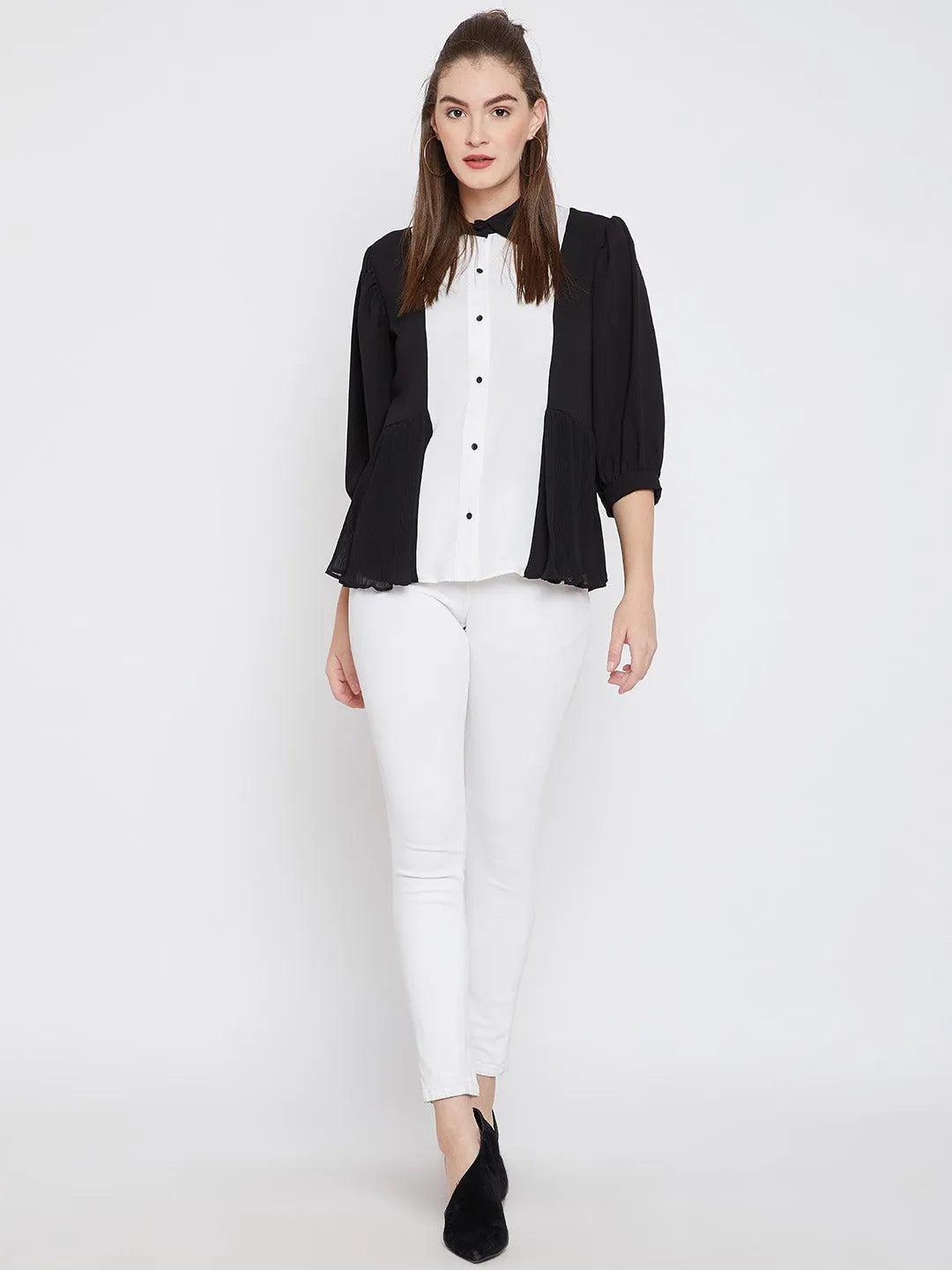 Women Formal Black & White Collar Top - ModaLady