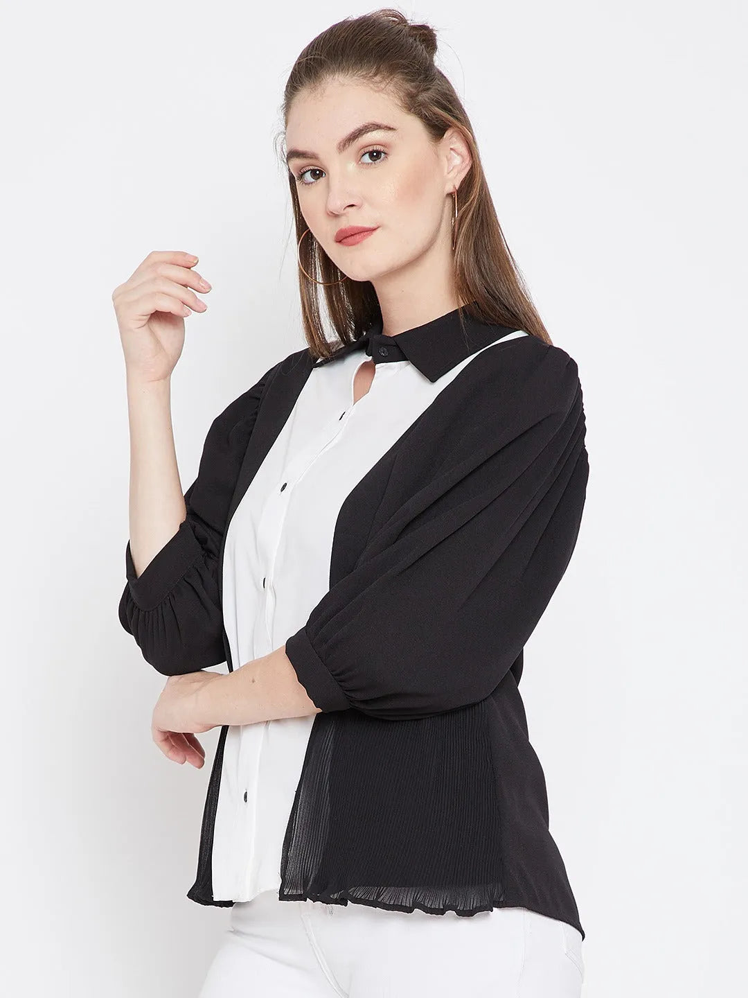 Women Formal Black & White Collar Top - ModaLady