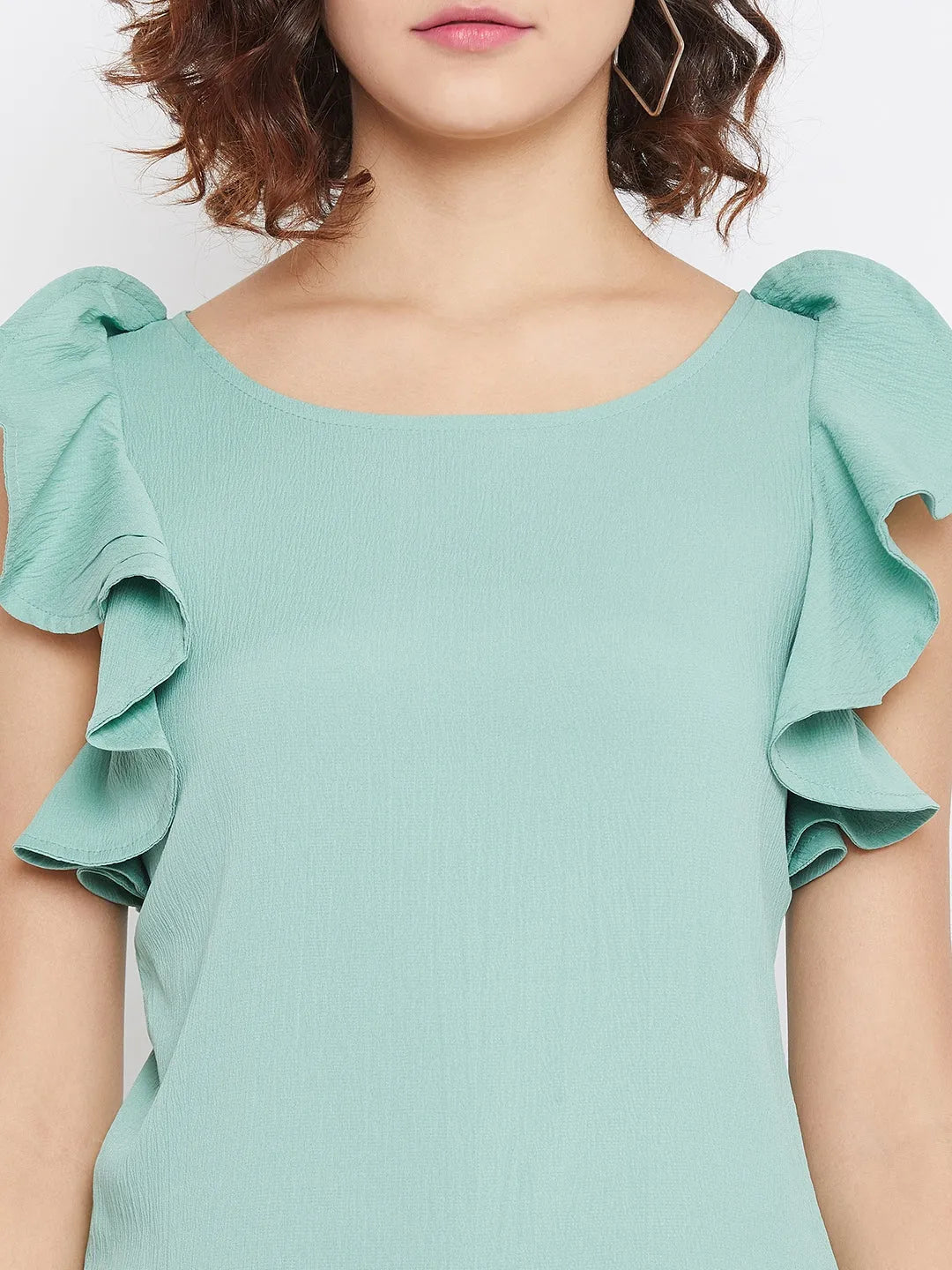 Women Formal Blue Shirt Style Top - Ruffle Sleeves - ModaLady