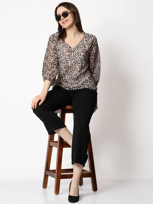 Women Formal Floral V-Neck Top - ModaLady