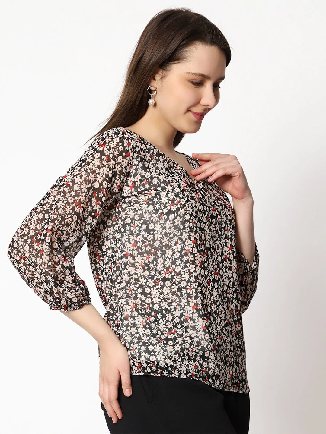 Women Formal Floral V-Neck Top - ModaLady