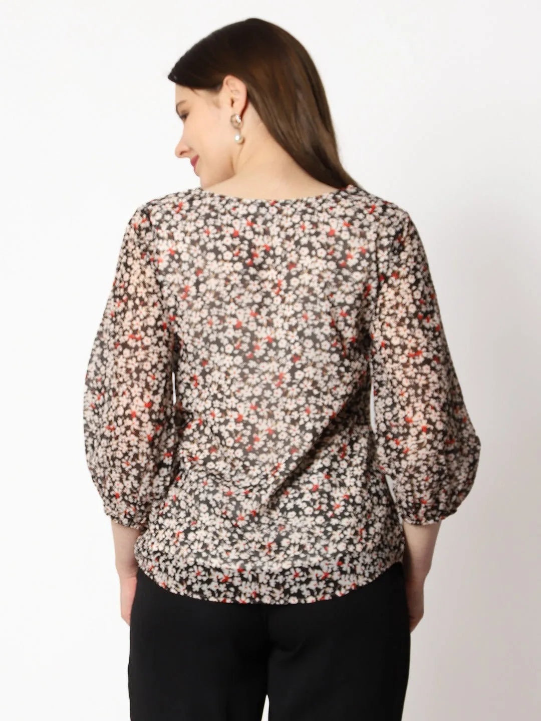 Women Formal Floral V-Neck Top - ModaLady