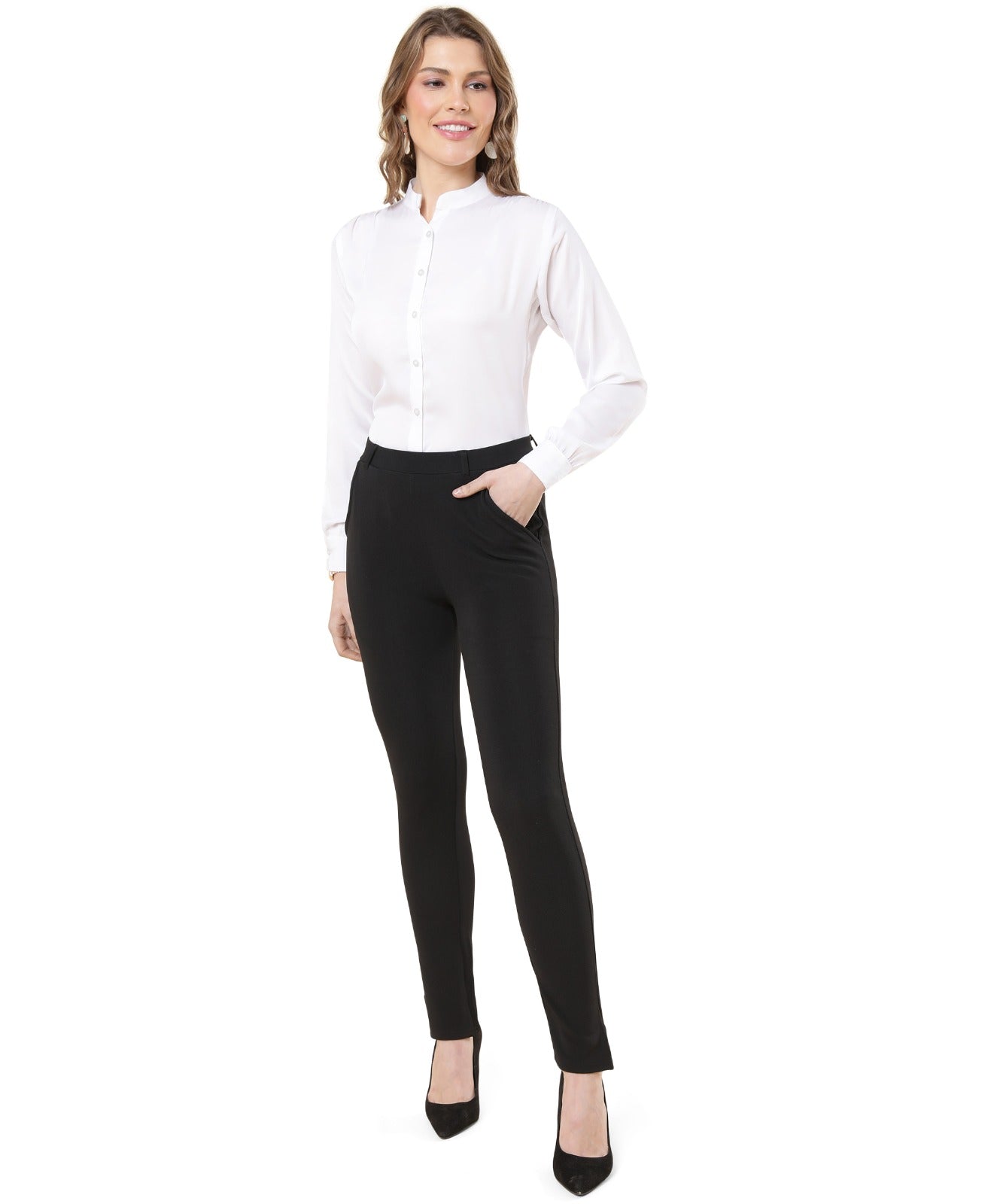 Women Formal Mandarin Collar Shirt - White