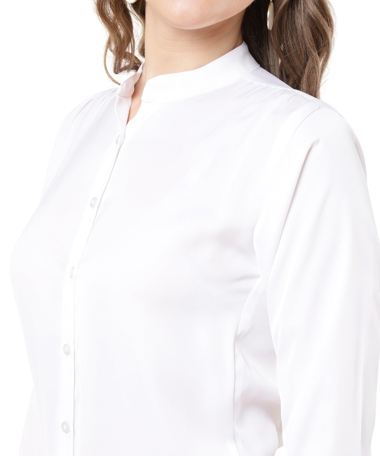 Women Formal Mandarin Collar Shirt - White