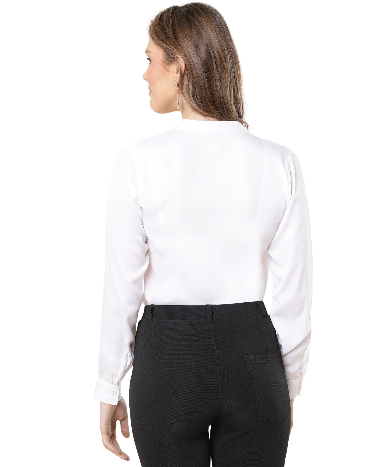 Women Formal Mandarin Collar Shirt - White