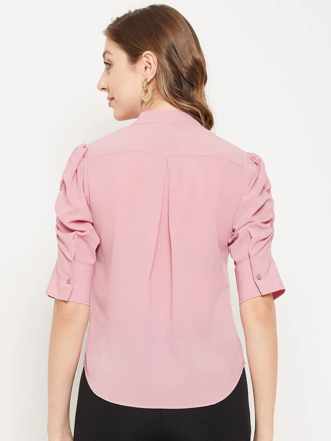 Women Formal Pink Puff Sleeves Shirt Style Top - ModaLady