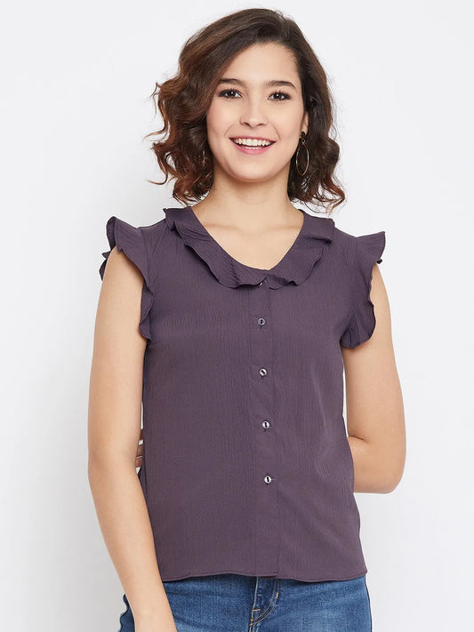 Women Formal Purple Shirt Style Top - ModaLady