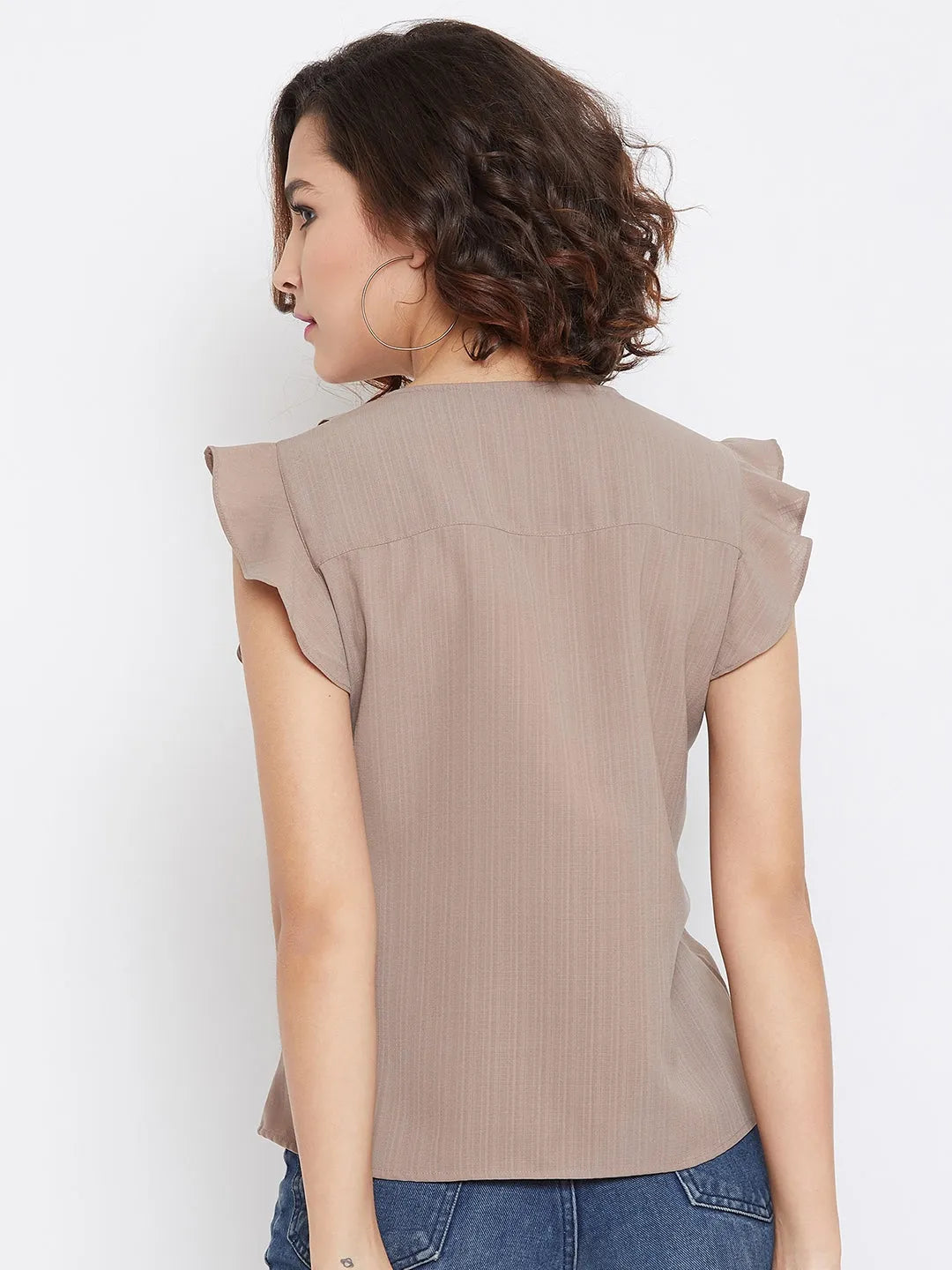 Women Formal Taupe Shirt Style Top - ModaLady