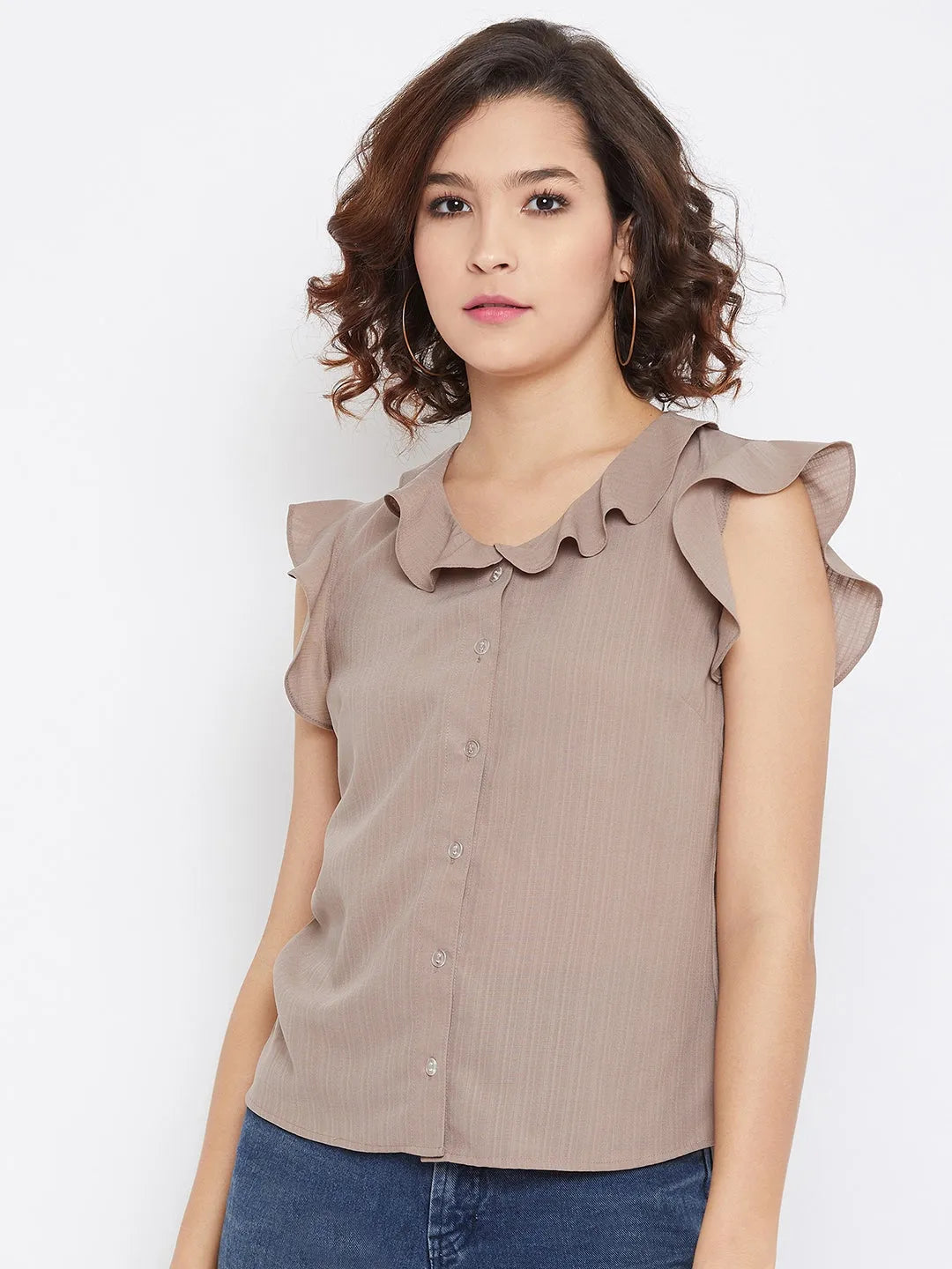 Women Formal Taupe Shirt Style Top - ModaLady