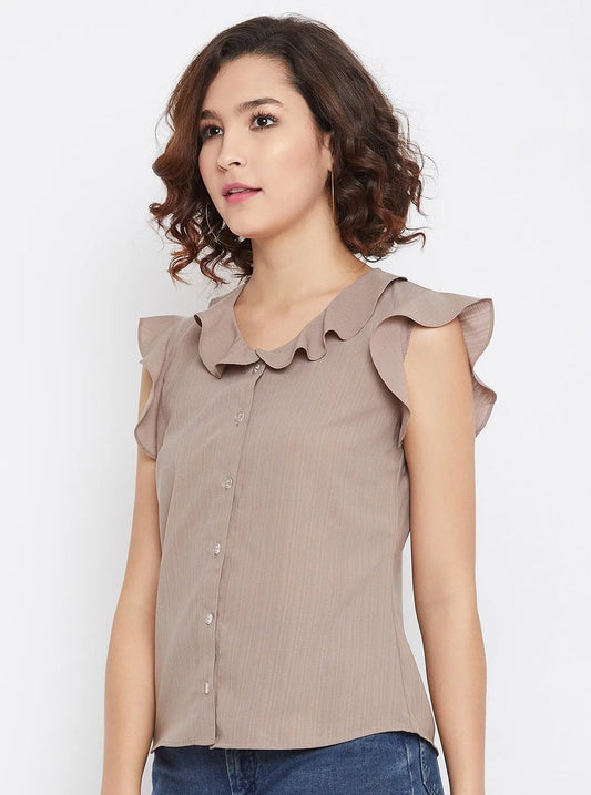 Women Formal Taupe Shirt Style Top - ModaLady