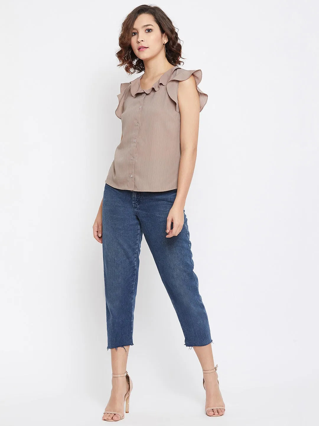 Women Formal Taupe Shirt Style Top - ModaLady