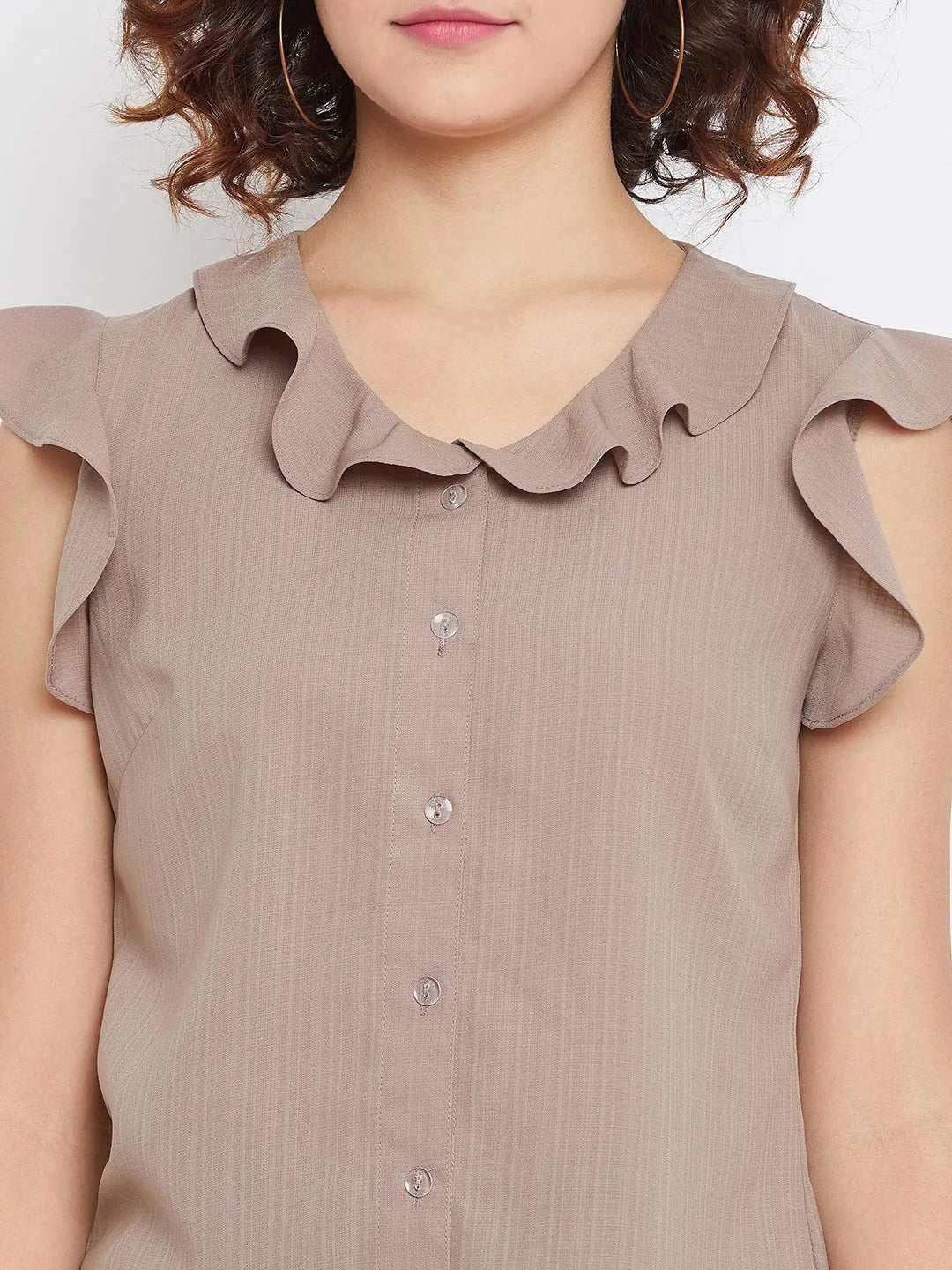 Women Formal Taupe Shirt Style Top - ModaLady