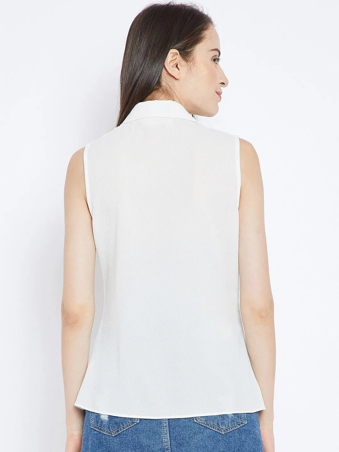 Women Formal White Collar Sleeveless Shirt - ModaLady