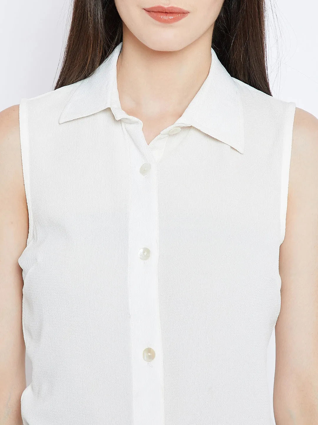 Women Formal White Collar Sleeveless Shirt - ModaLady