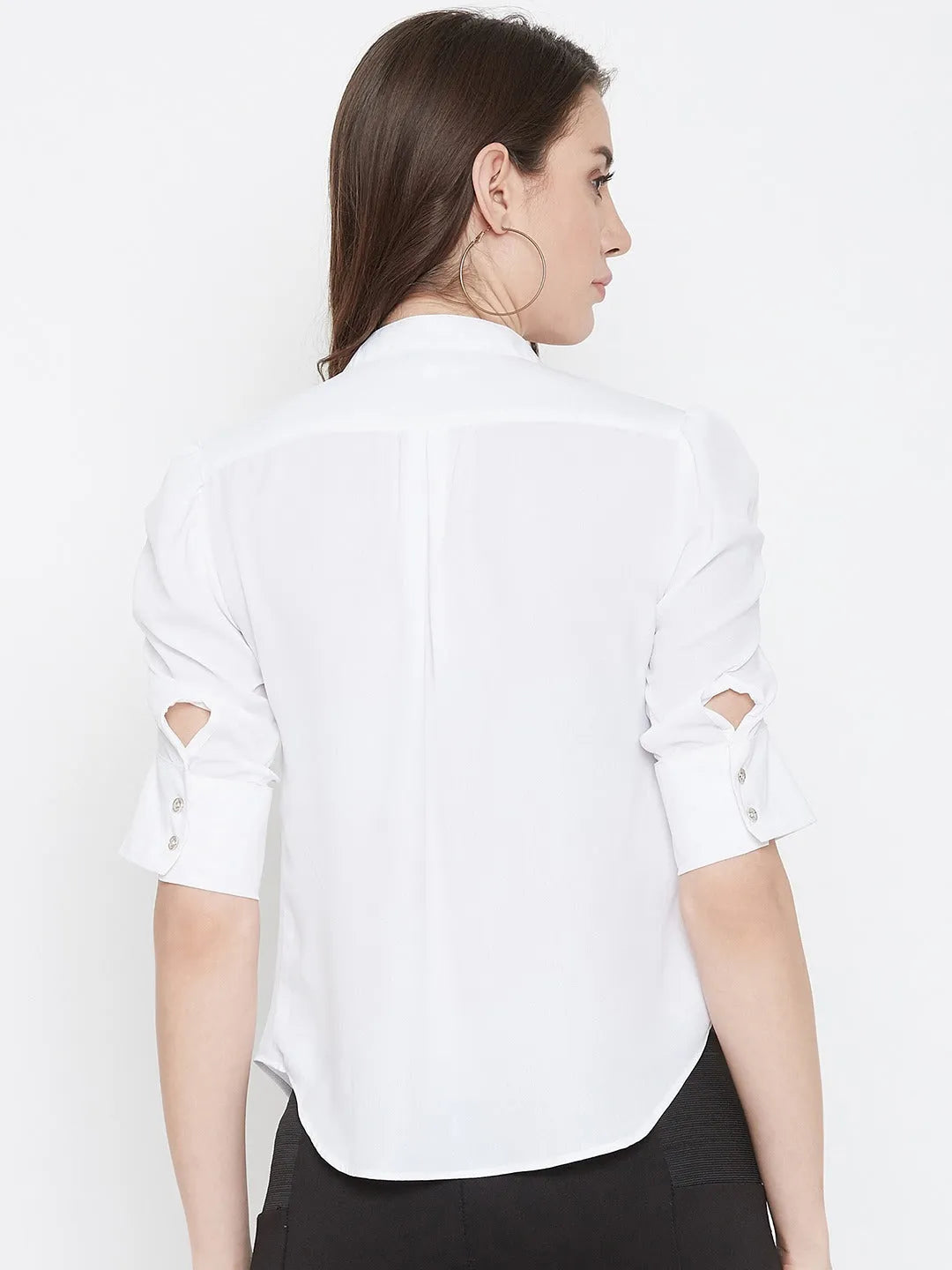 Women Formal White Puff Sleeves Shirt Style Top - ModaLady