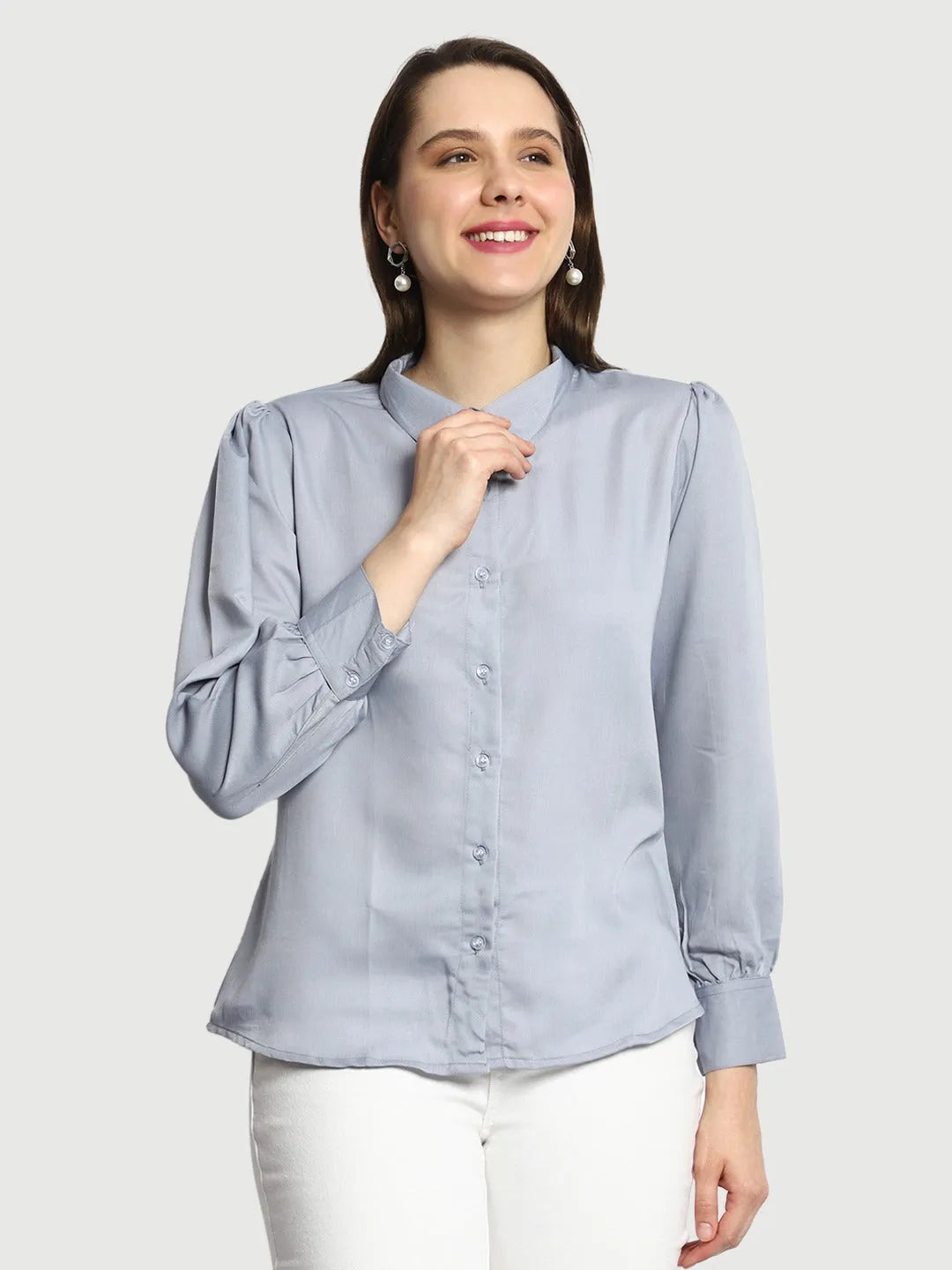 Women Formal Grey Regular Fit Shirt - ModaLady