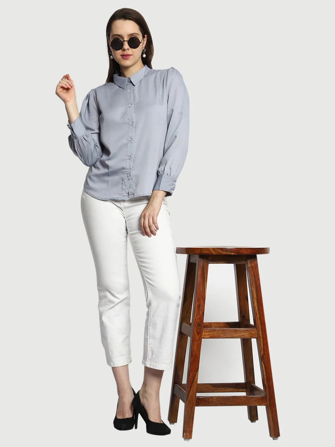 Women Formal Grey Regular Fit Shirt - ModaLady