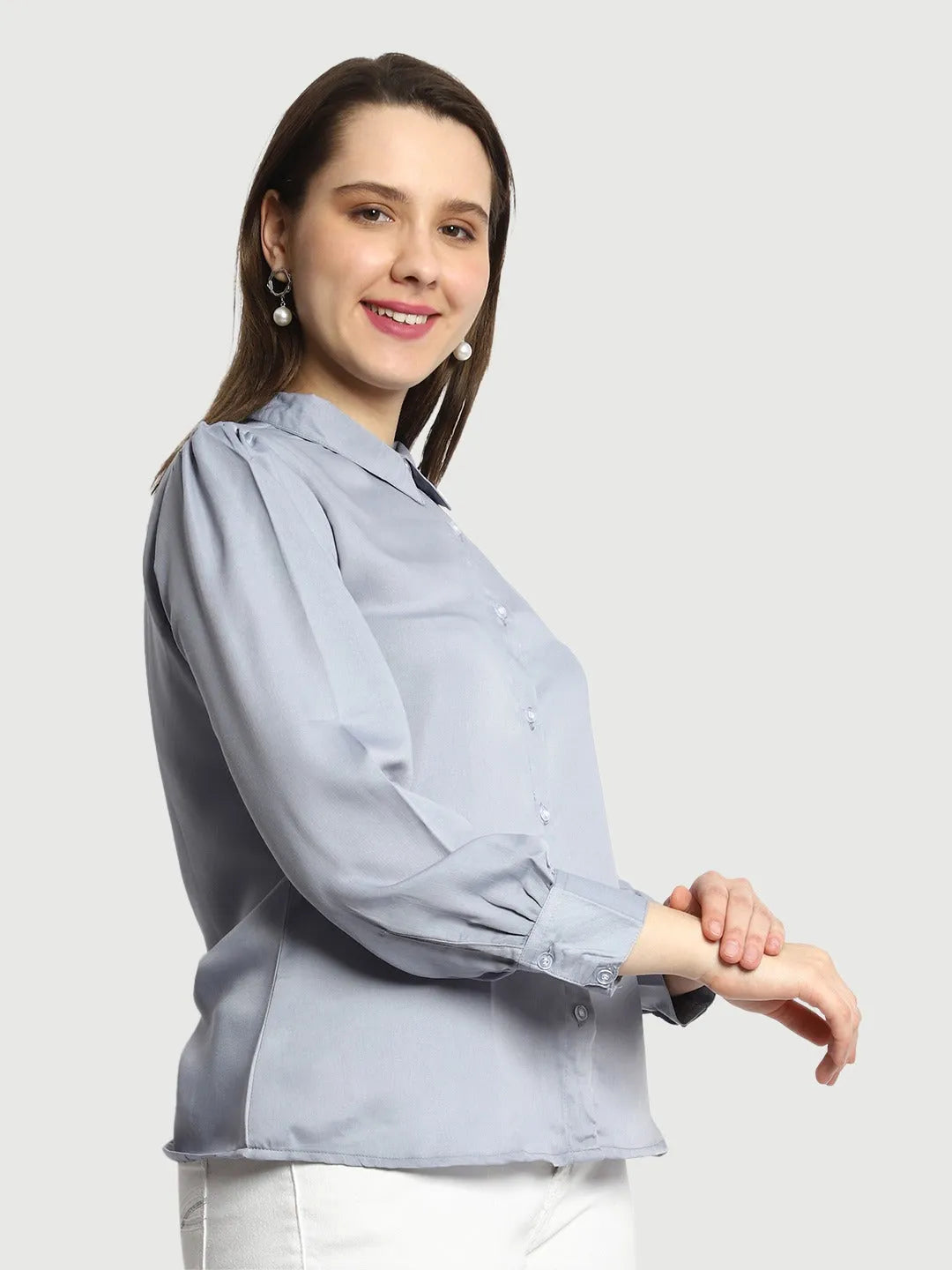 Women Formal Grey Regular Fit Shirt - ModaLady