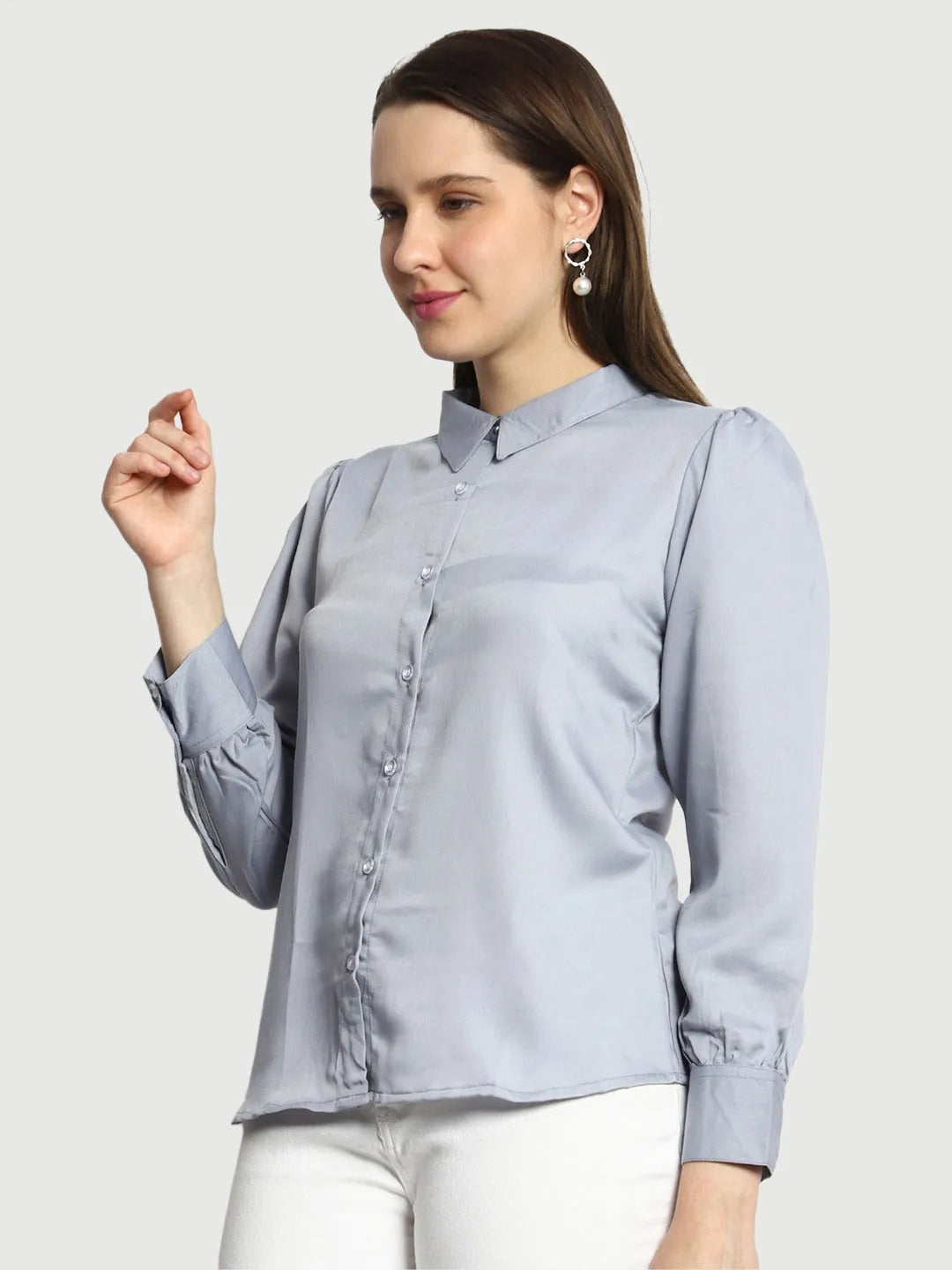 Women Formal Grey Regular Fit Shirt - ModaLady