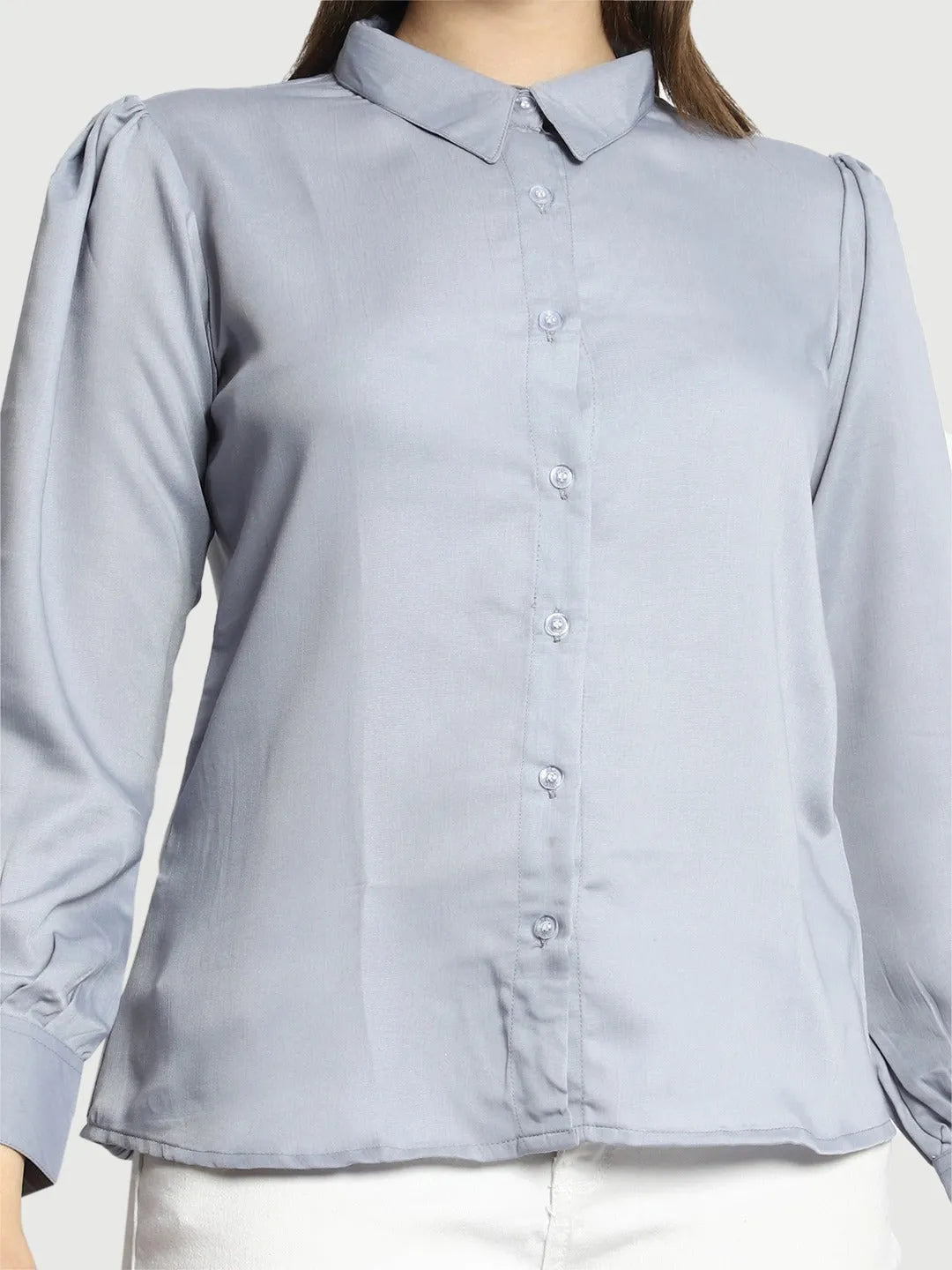 Women Formal Grey Regular Fit Shirt - ModaLady