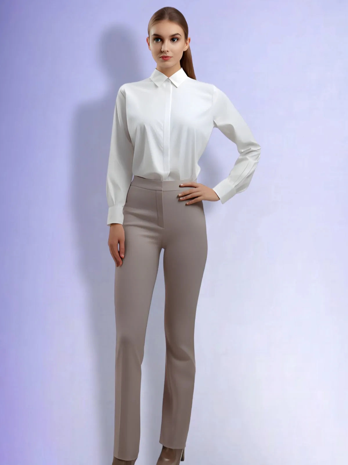 Women Formal Hidden Button Down Slim Shirt - ModaLady