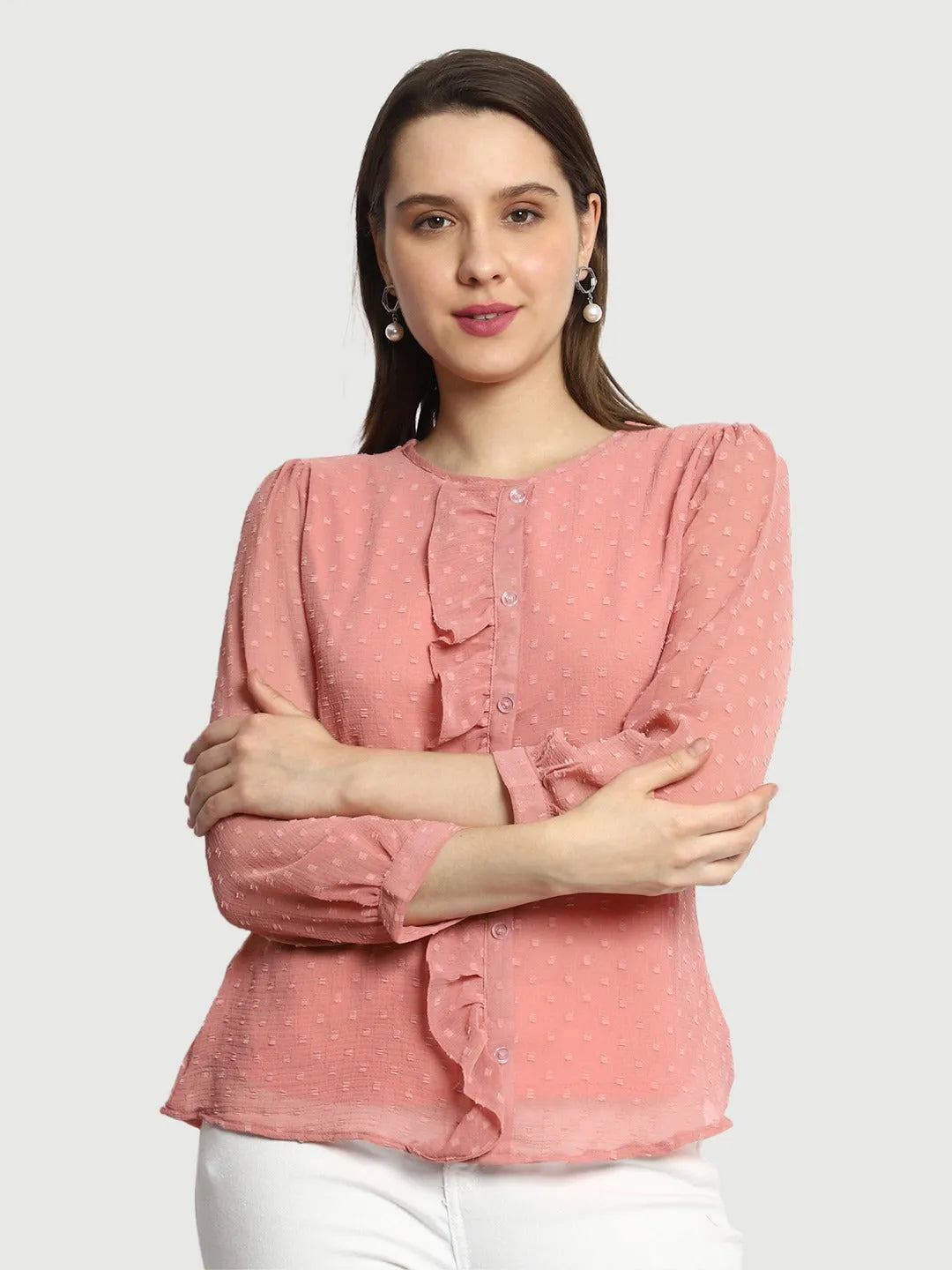 Women Formal Pink Georgette Top - ModaLady