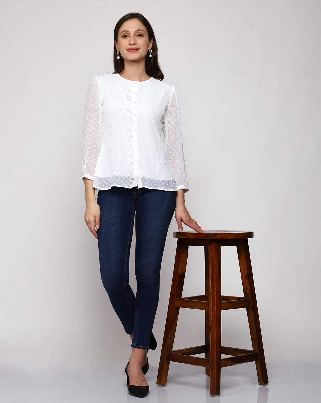 Women Formal White Georgette Top - ModaLady