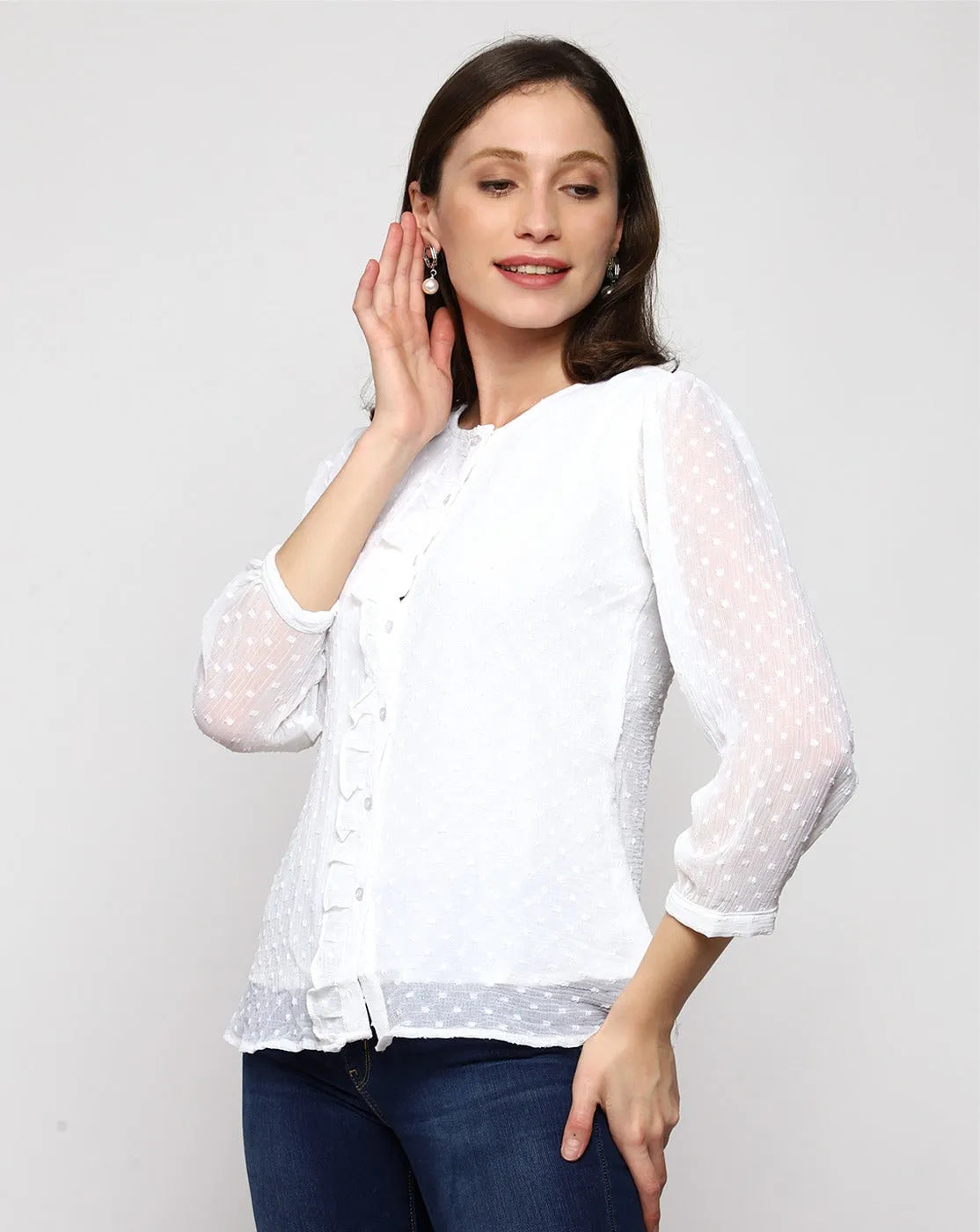 Women Formal White Georgette Top - ModaLady